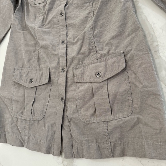 Vintage Chicos Linen Blend Military Style Jacket Womens Size 0 Small Taupe Brown - Picture 3 of 7